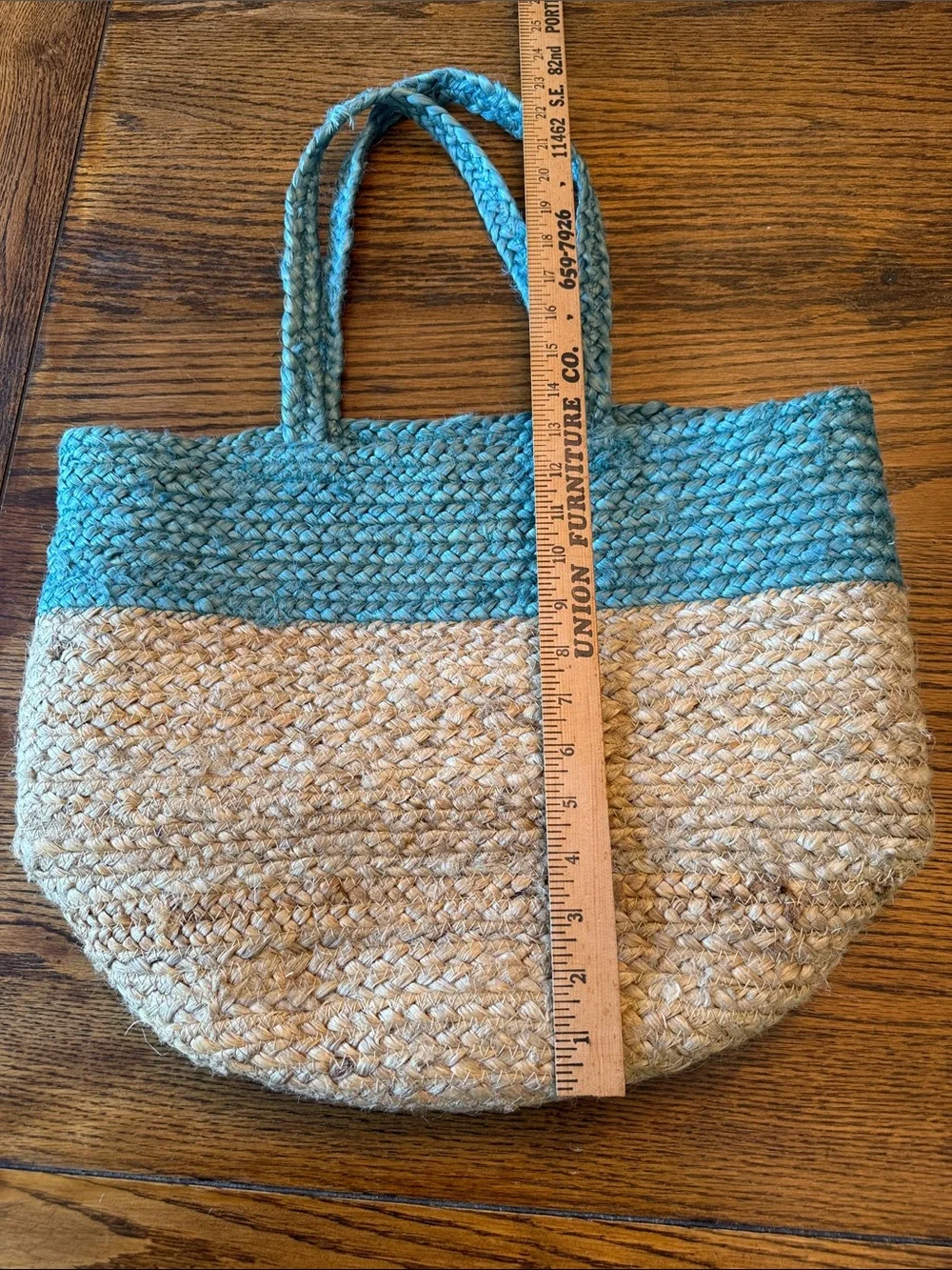 Habitat 100% Jute hand Woven Tote Bag Coastal Teal Natural Oversized